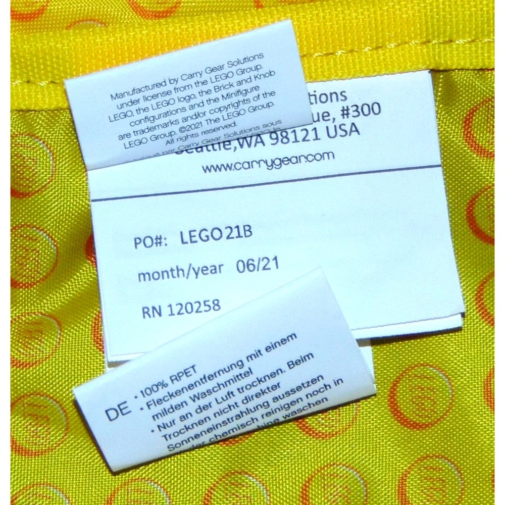 LEGO Tote Bag Black & Yellow Carry Gear Solutions RPET Recycled NWT Retired